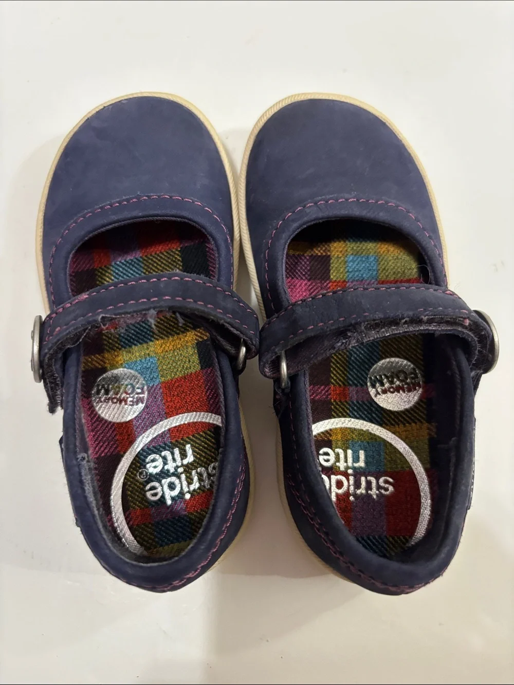 Stride Rite Navy Mary Jane Shoes with Plaid Insole